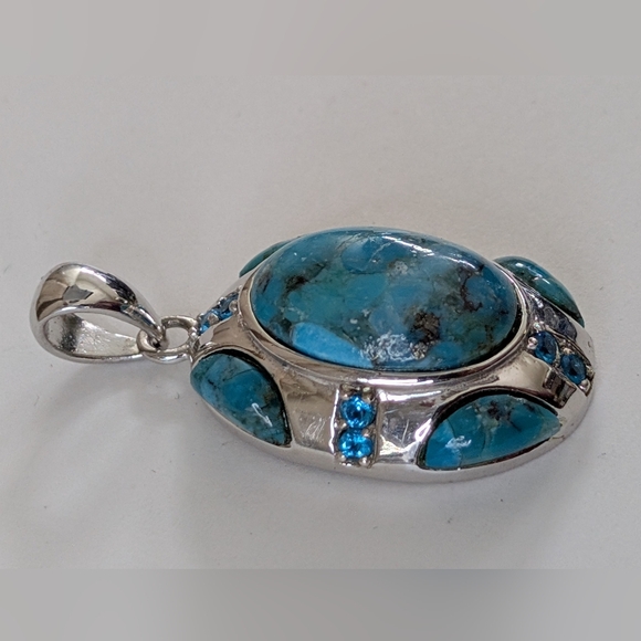 Vintage BBJ Sterling Silver Multi-Gemstone Pendant - Turquoise & Blue Topaz - Picture 2 of 7